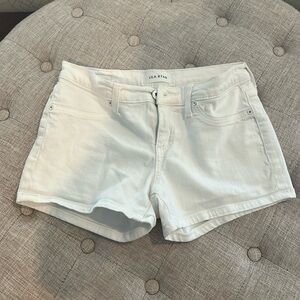 White jean shorts. Cute fit, lower rise